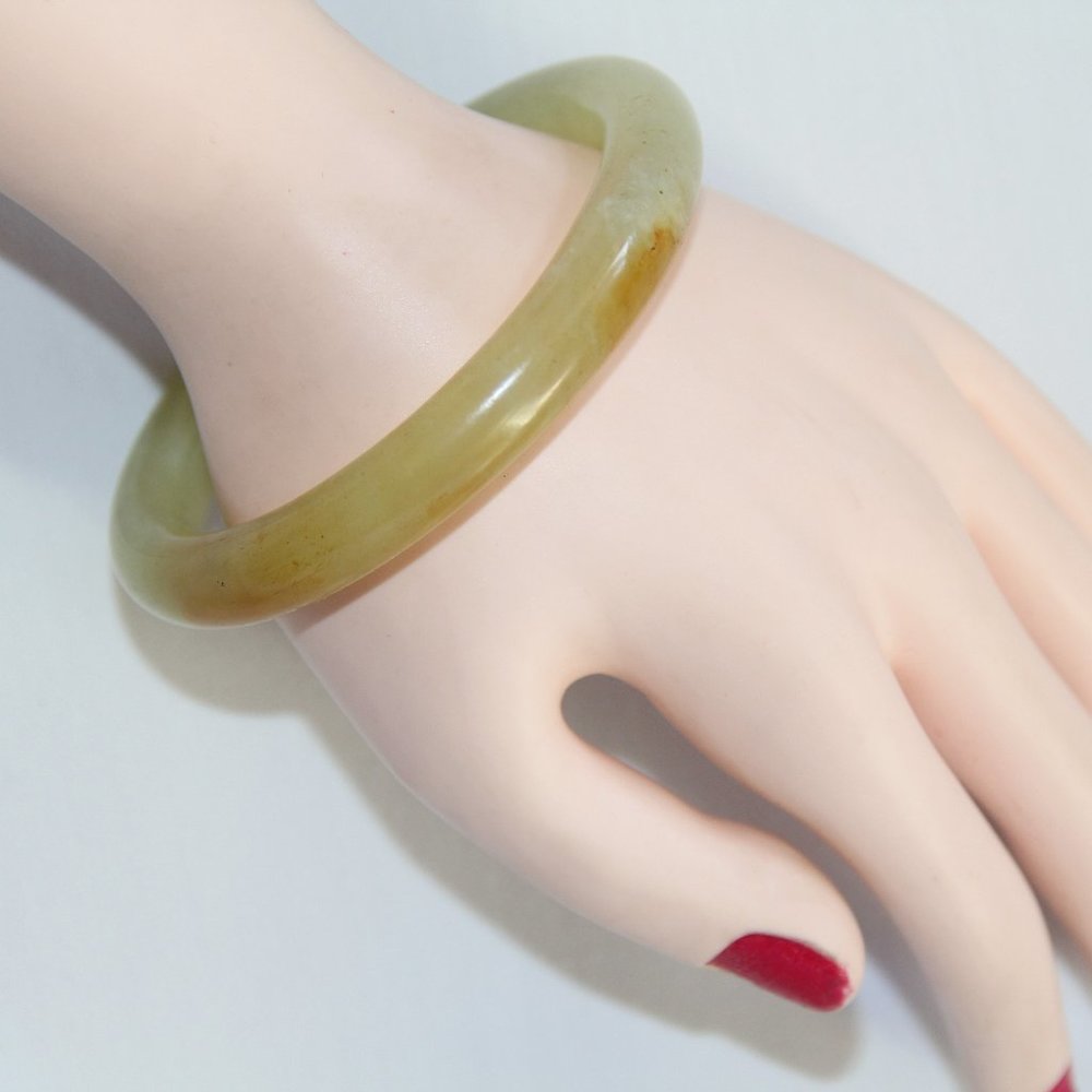 Solid Jade Varicolored Round Bangle Bracelet - image 1